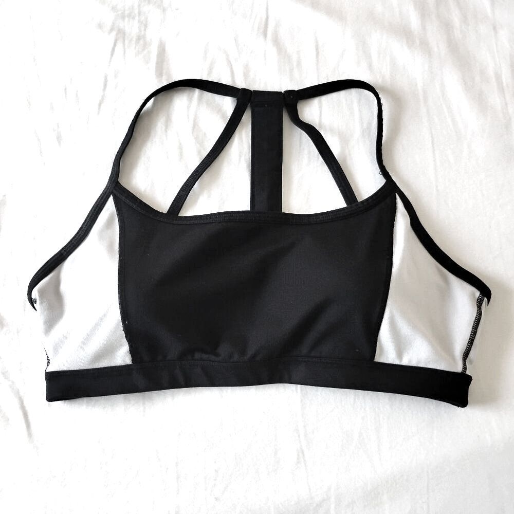 Athleta Running Wild Bra Size Medium Black White - Picture 1 of 8
